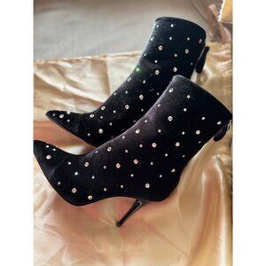 Amen Black Velvet Rhinestone Studded Ankle Boots Size 36 MSRP $1,400+